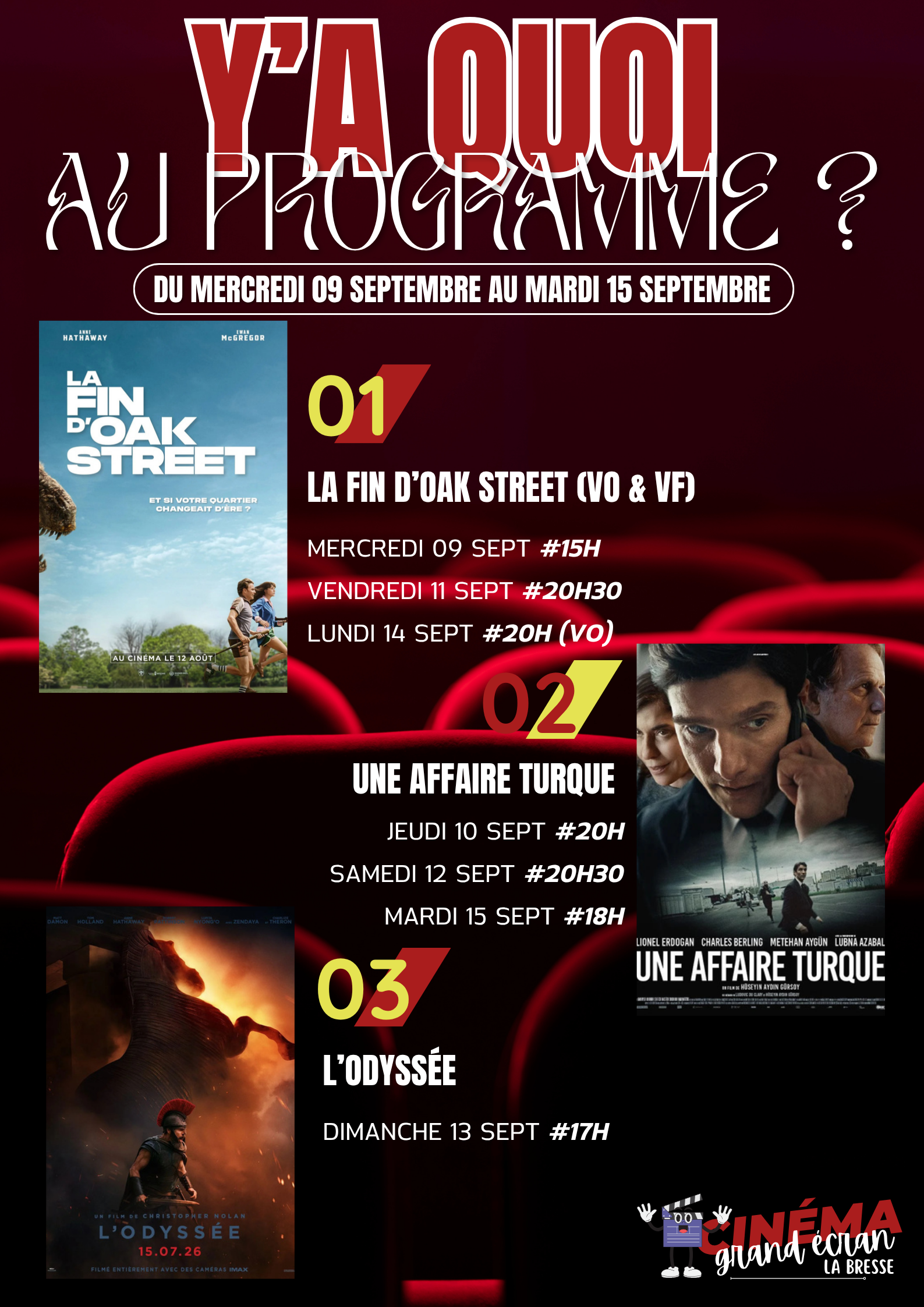 A l'affiche du Cinéma Grand Ecran de La Bresse (semaine du mercredi 9 septembre au mardi 14 septembre