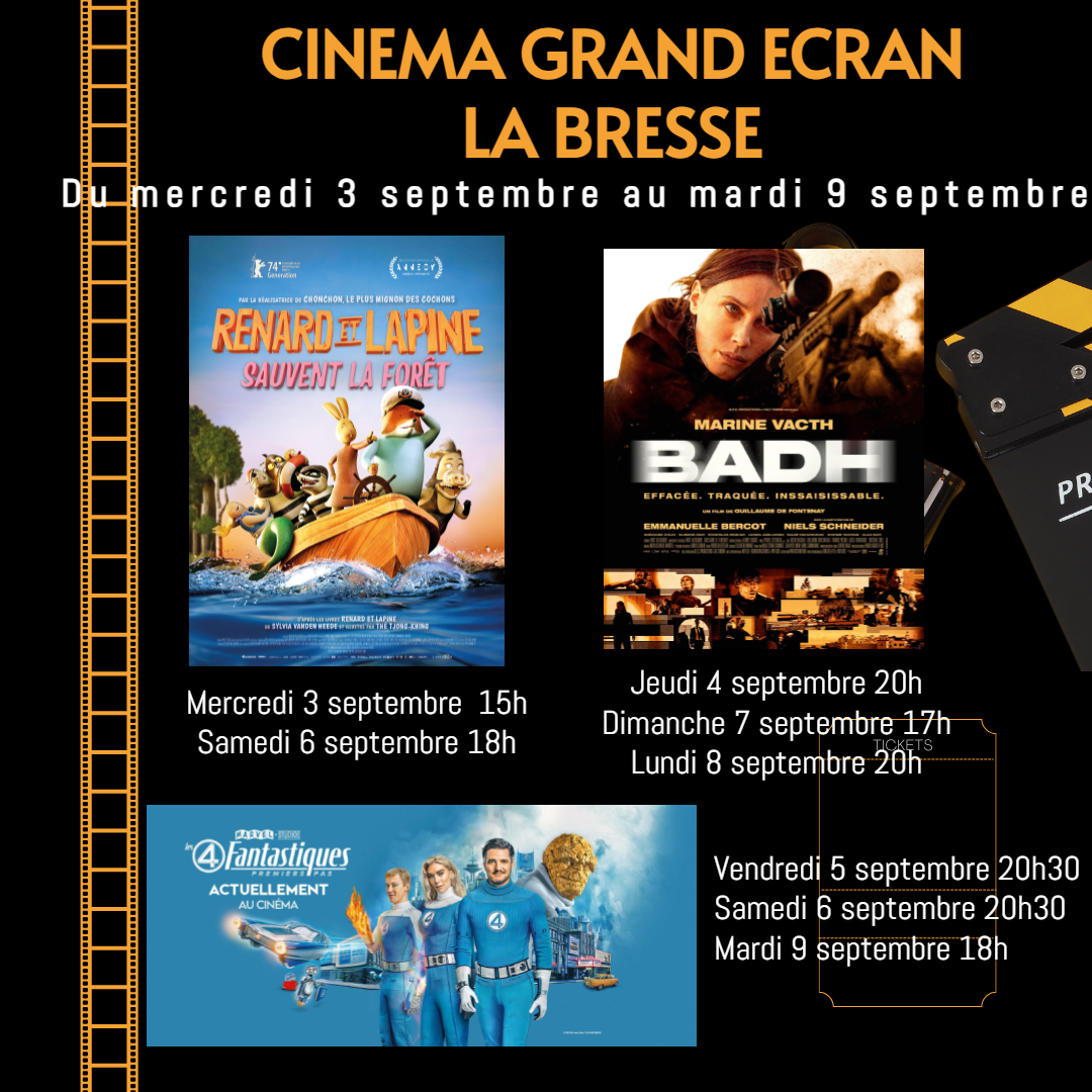 Ciné Grand Ecran Films à l'affiche du 3 sept au 9 septembre