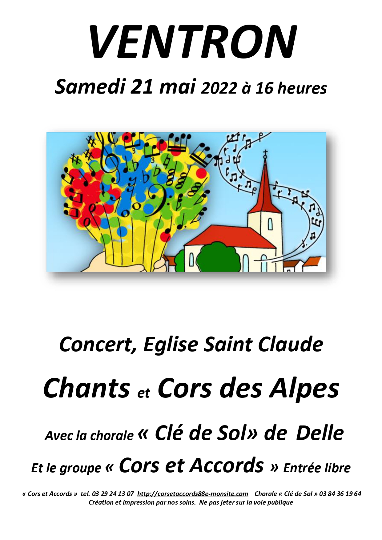Concert Chorale et Cors des Alpes 21 mai, 16 heures Ã  Ventron